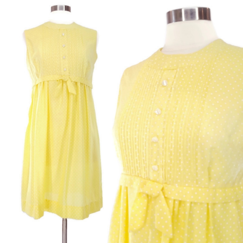 Vintage 60s Yellow White Polka Dot BabyDoll dress